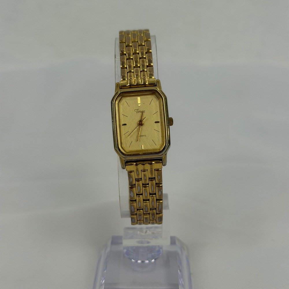 Timex Vintage Gold Tone Rectangular Quartz Dress Watch A2 377 BA Cell